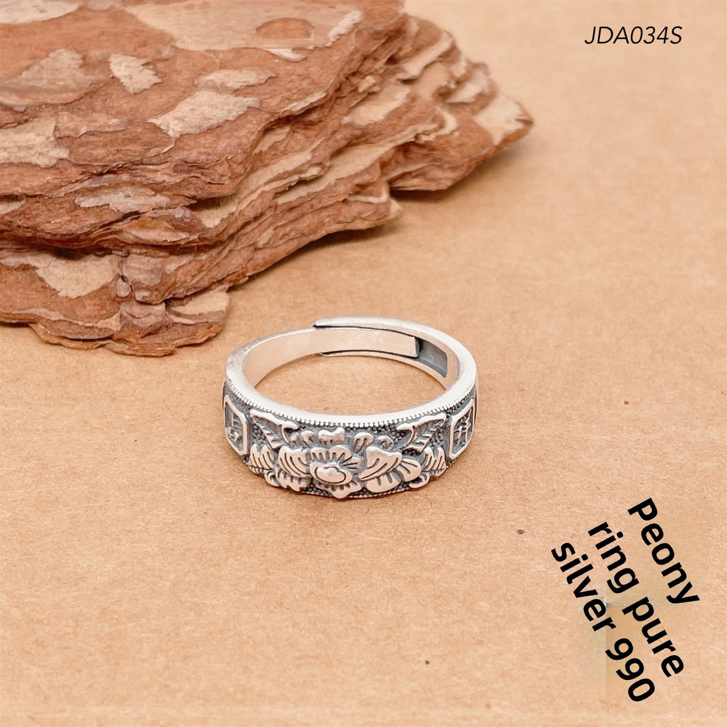 Anillo abierto de peonía de estilo étnico