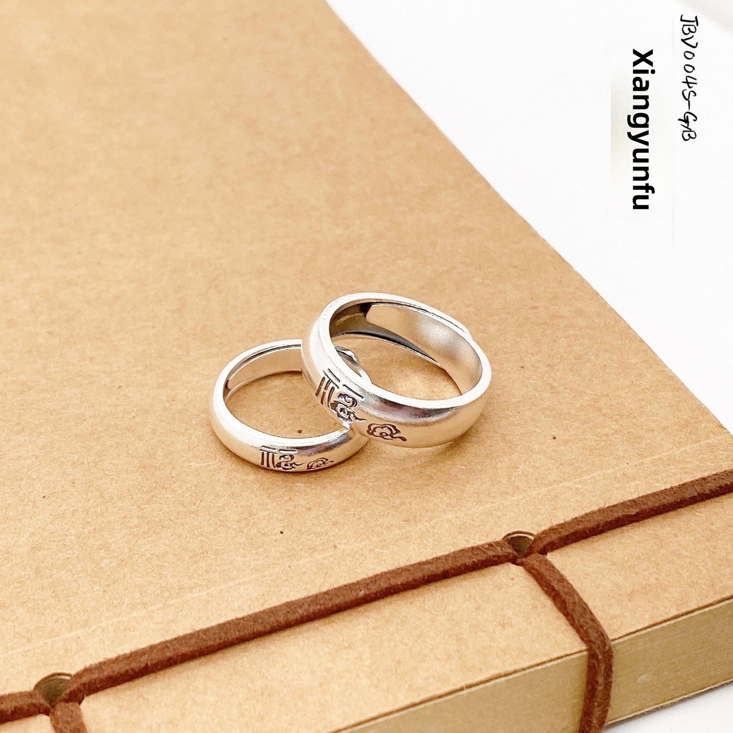 Anillo de pareja de plata de ley de estilo étnico