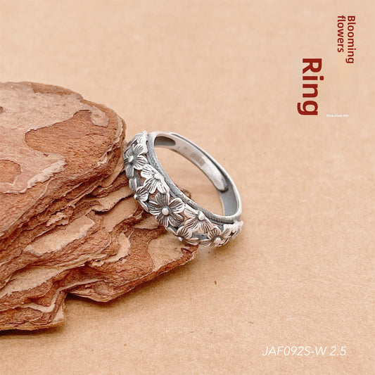 خاتم فضة إسترليني بتصميم زهرة عتيقة