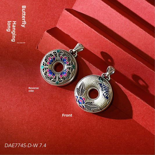 Chinese style filigree butterfly sterling silver pendant