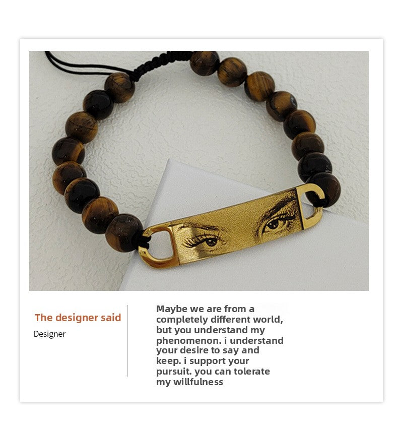Pulsera de piedra natural con ojo grabado con imagen DIY
