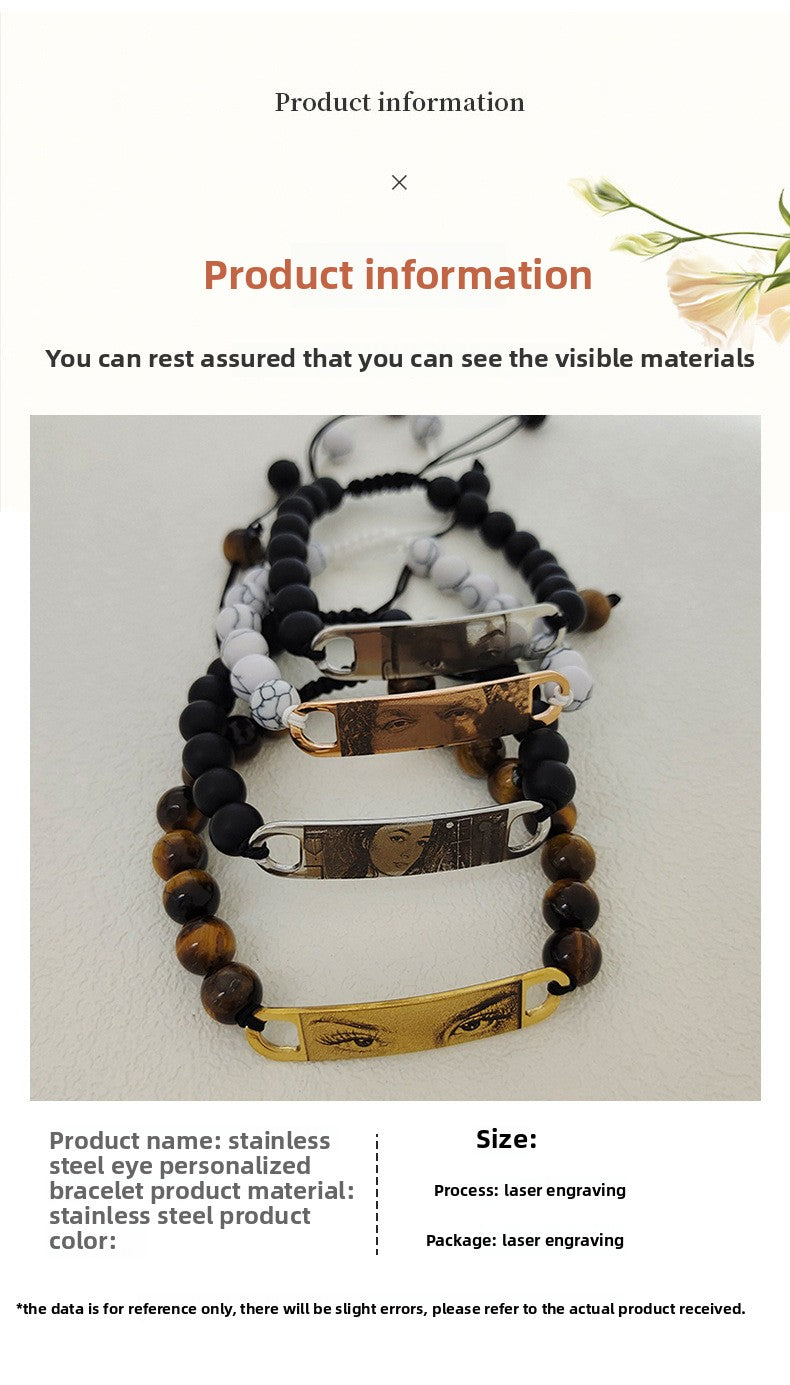 Pulsera de piedra natural con ojo grabado con imagen DIY