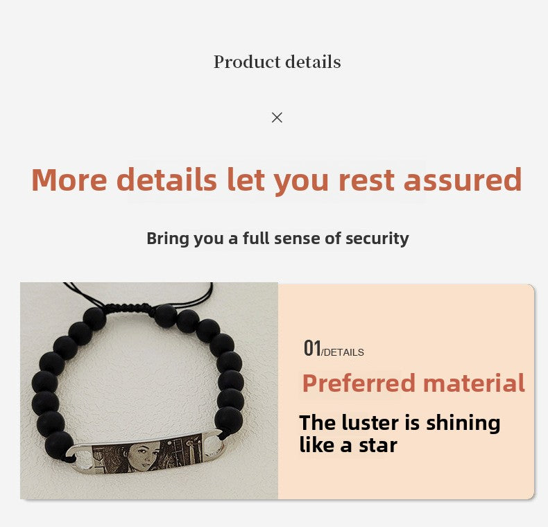 Pulsera de piedra natural con ojo grabado con imagen DIY