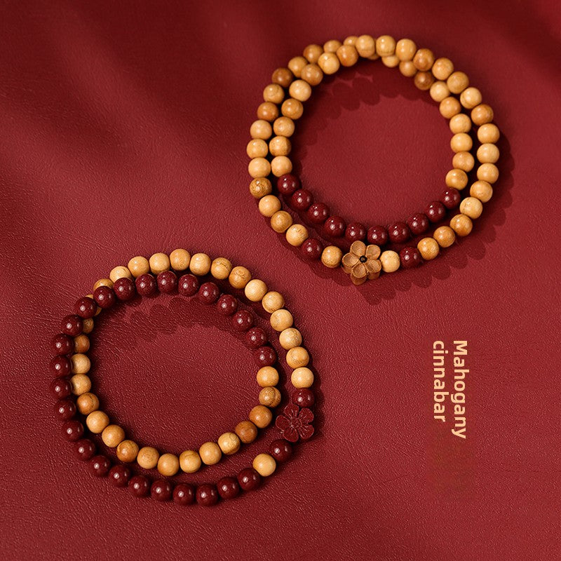 سوار صيني جديد من خشب الخوخ متعدد الدوائر مصنوع من رمل الذهب الأرجواني والزنجفر، سوار مزدوج الدائرة مصنوع من زهر الخوخ