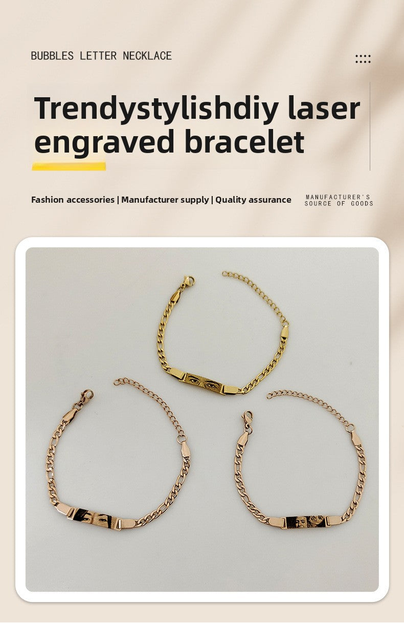 Brazalete con cadena de mano con imagen y texto grabado personalizado