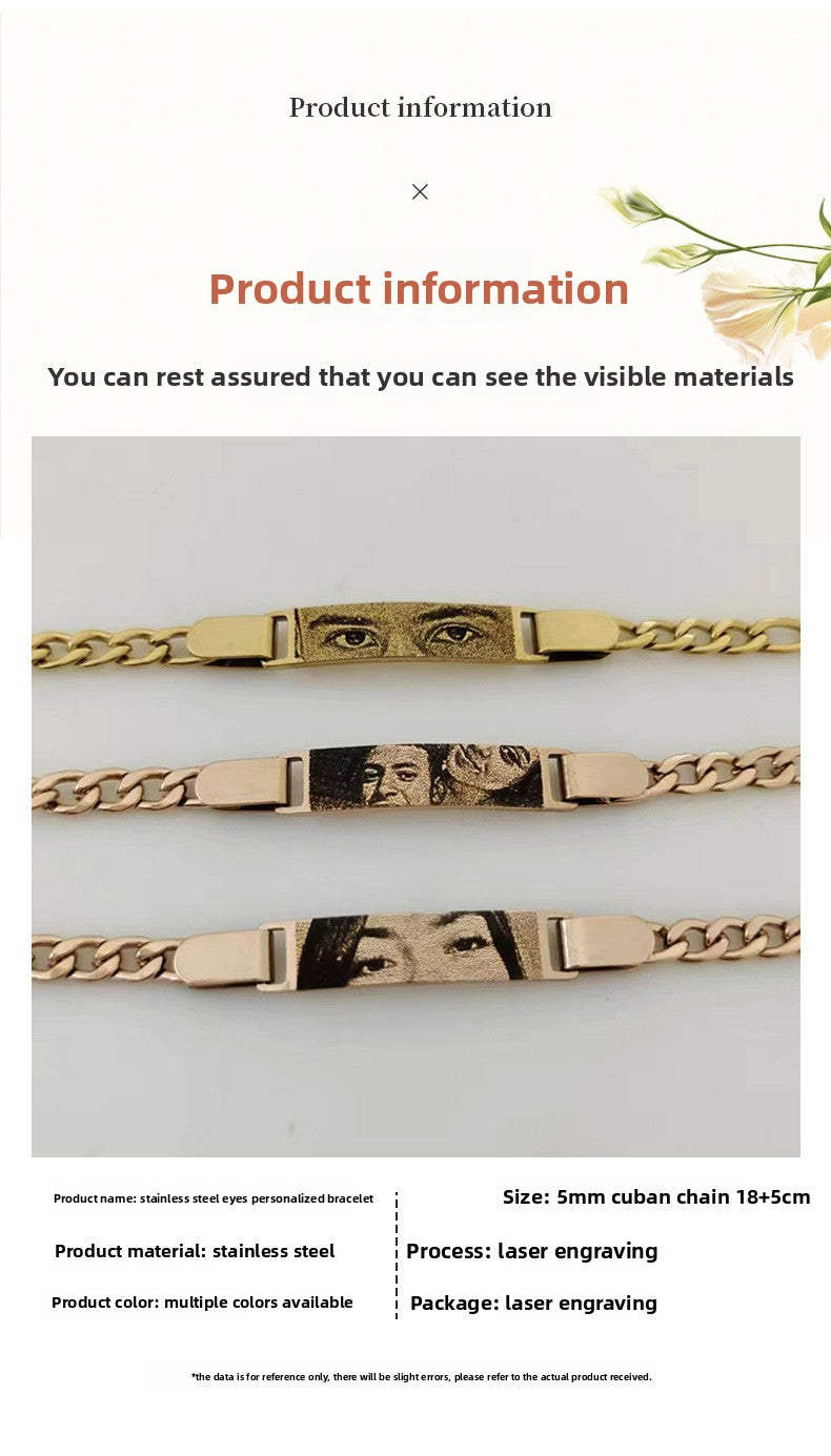 Brazalete con cadena de mano con imagen y texto grabado personalizado