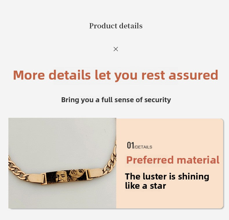 Brazalete con cadena de mano con imagen y texto grabado personalizado