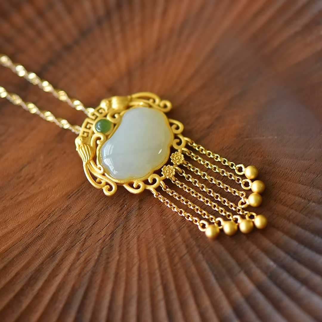 925 Silver-Inlaid Hetian Jade Baby Lock Pendant