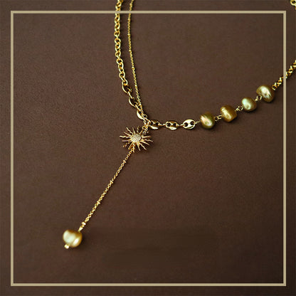 Ladies Vintage Personalized Sun Freshwater Pearl Necklace