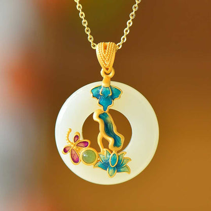 925 Silver Inlaid Hetian Nephrite "Butterfly Breaking Cocoon" Pendant