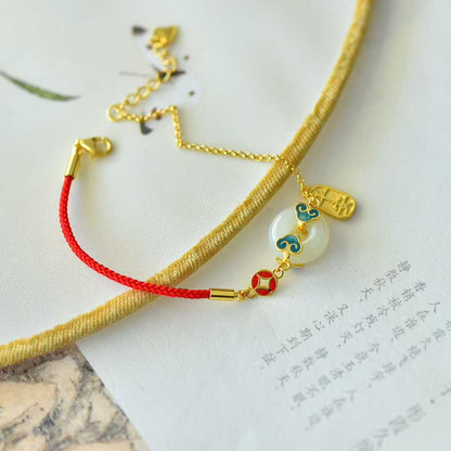 925 Silver Inlaid Enamel & Hetian Nephrite "Safe & Sound" Bracelet