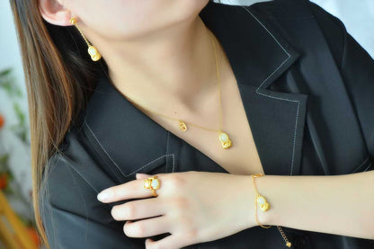 S925 Silver Inlaid Hetian Nephrite "Attract Wealth & Gather Blessings" Jewelry Set Product Description（English）