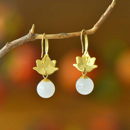 925 Silver Inlaid 10mm Nephrite (White Jade) Enamel Earrings