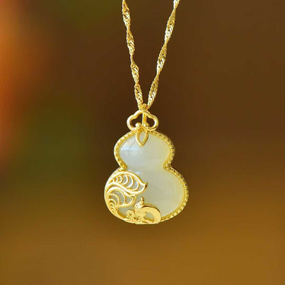 S925 Silver Inlaid Hetian Nephrite "Gourd & Phoenix" Pendant