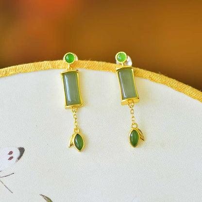 925 Silver Inlaid Hetian Nephrite (Clear Water Variety) "Steady Progress" Stud Earrings