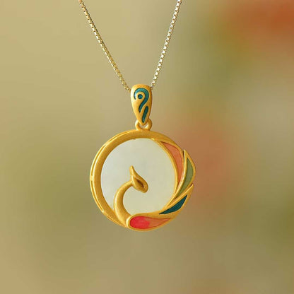 925 Silver Inlaid Nephrite "Phoenix Looking Back" Pendant