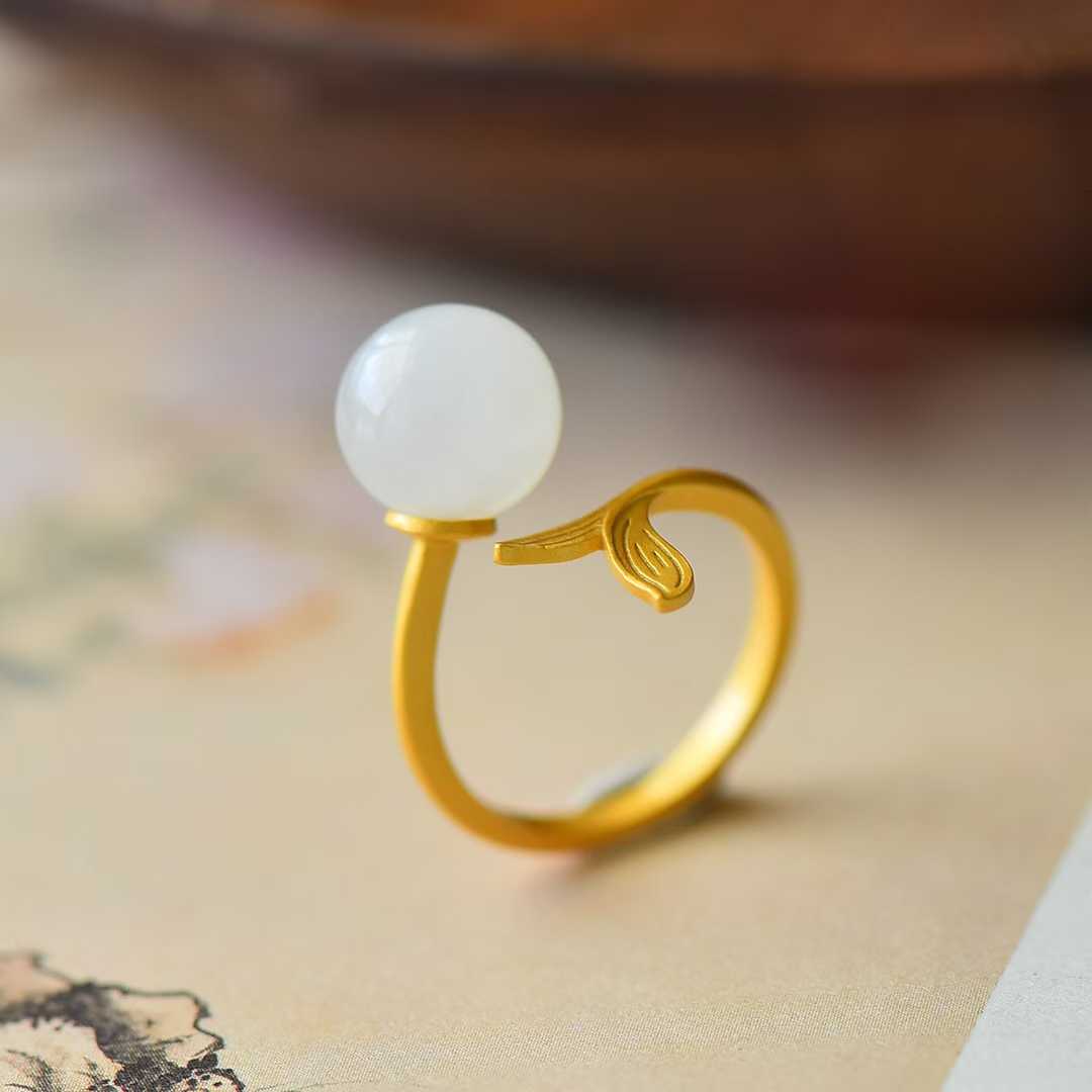 925 Silver Inlaid Hetian Nephrite Mermaid Tail Ring