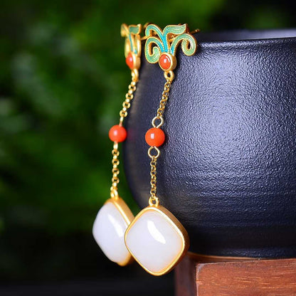 925 Silver Inlaid Natural Nephrite Drum-Face Earrings