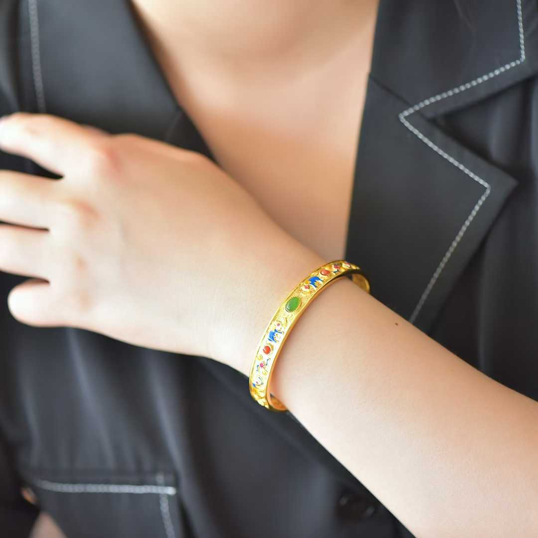 925 Silver Inlaid Hetian Jadeite (Jasper) "Auspicious Elephant & Ruyi" Bracelet