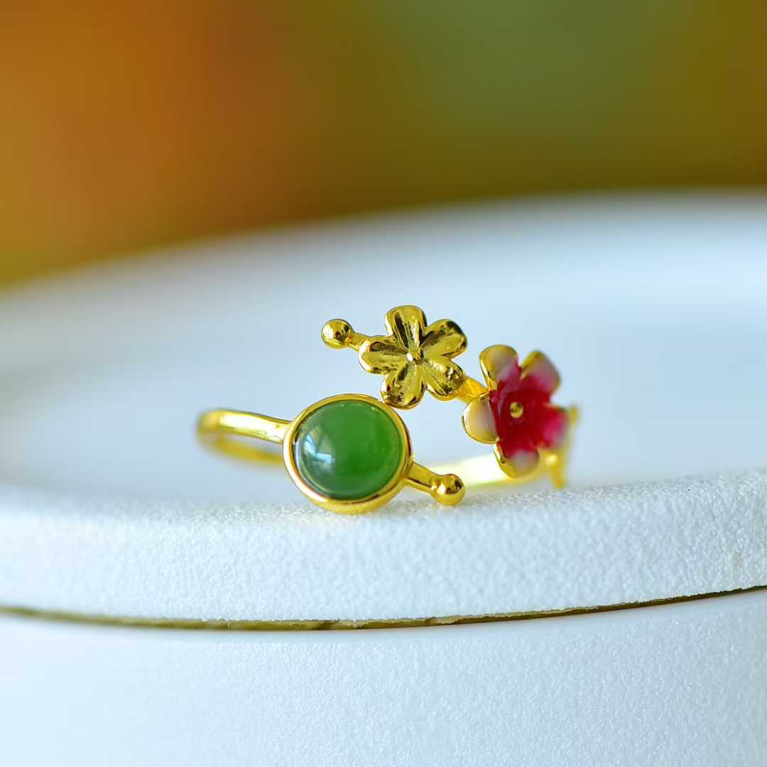 S925 silver inlaid Hetian nephrite jewelry showcasing traditional Chinese plum blossom symbolism