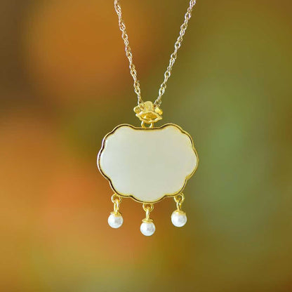 925 Silver Inlaid Hetian Nephrite "Ruyi Lock & Dream Butterfly" Pendant