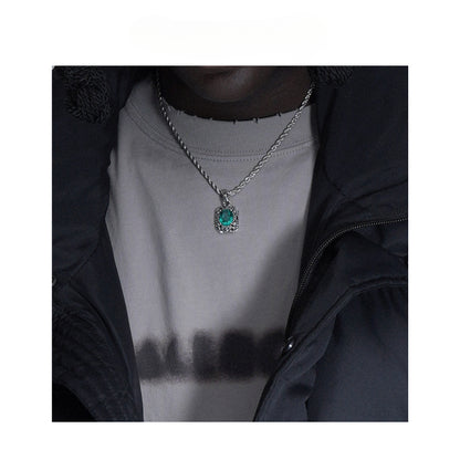 Collar de hip-hop con colgante de esmeralda 