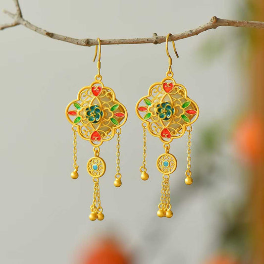 925 Silver Inlaid Hetian Nephrite "Flourishing Blossoms" Jewelry Set