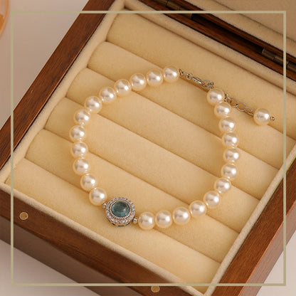 Pulsera retro de circonitas y perlas exquisitas de alta gama