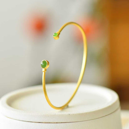 925 Silver Inlaid Hetian Jadeite (Jasper) "Cabochon" Bracelet