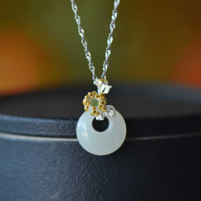 925 Silver Inlaid Hetian Nephrite "September Chrysanthemum (Twelve Flower Gods)" Jewelry Set