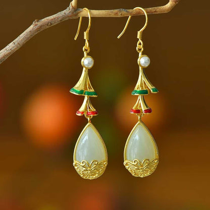925 Silver Inlaid Nephrite "Dream Butterfly" Teardrop Earrings