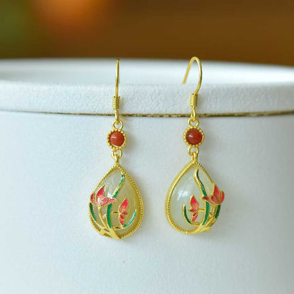 925 Silver Inlaid Nephrite "Harmonious Beauty" Teardrop Earrings
