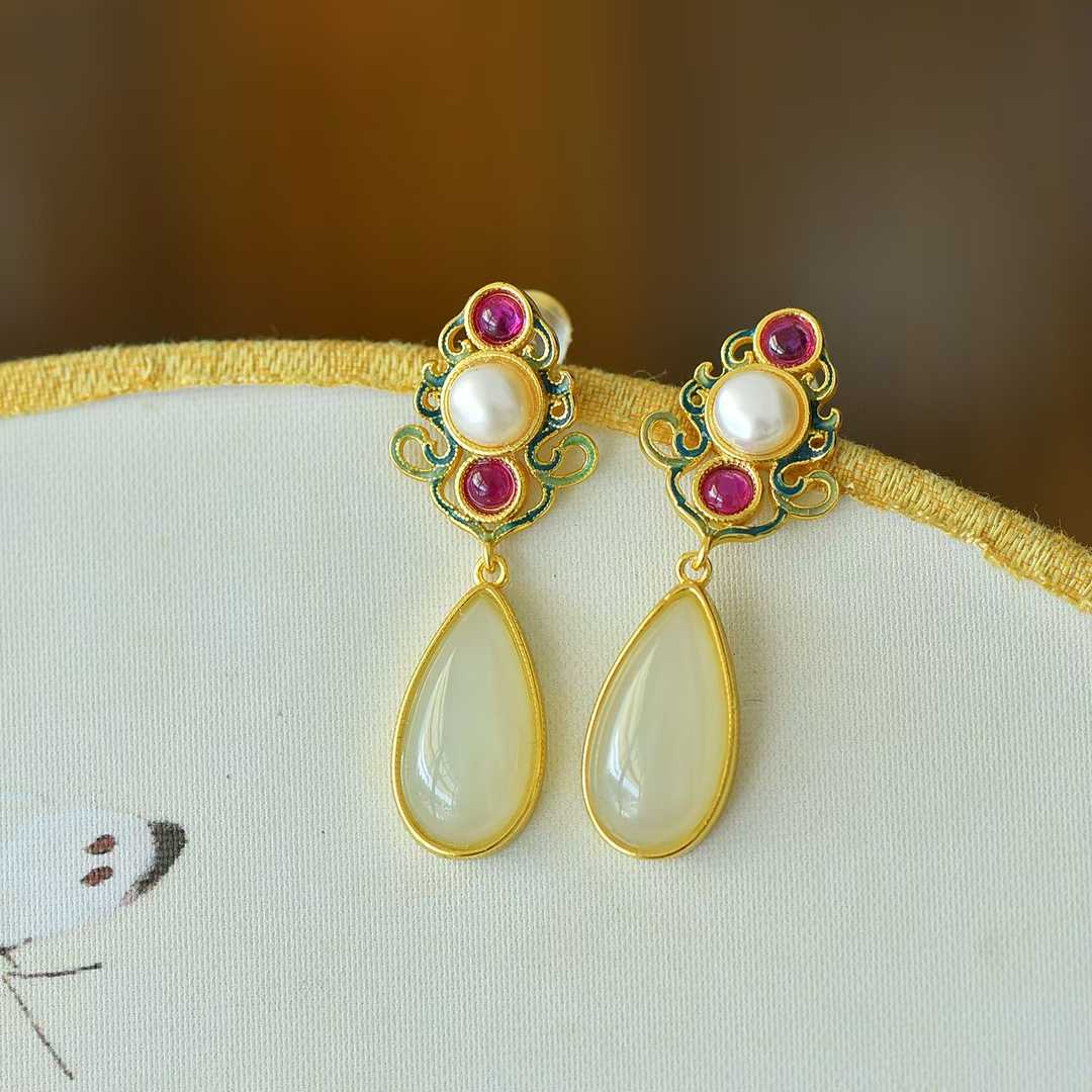 925 Silver Inlaid Nephrite "Precious as Ever" Teardrop Stud Earrings