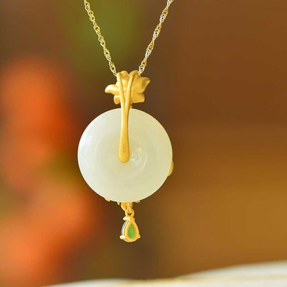 925 Silver-Inlaid Hetian Jade Enamel Pendant with "Ping'an Kou" (Peace Buckle) & "Two Fish Playing Among Lotus" Design