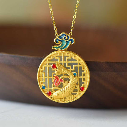 925 Silver Inlaid Nephrite "Niannian Youyu" Pendant