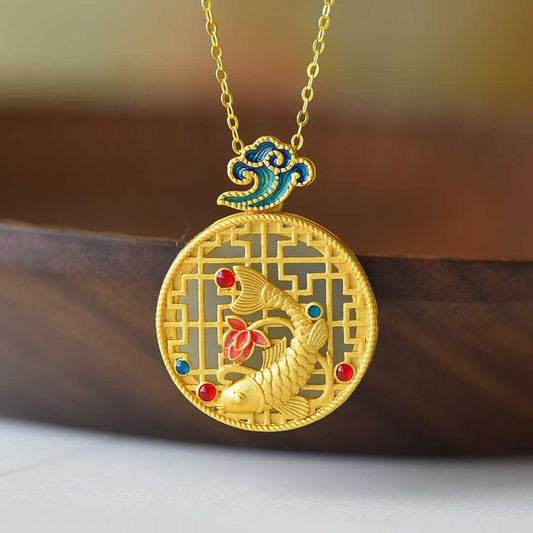 925 Silver Inlaid Nephrite "Niannian Youyu" Pendant