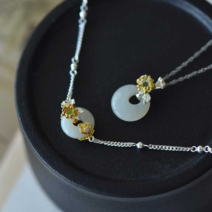 925 Silver Inlaid Hetian Nephrite "September Chrysanthemum (Twelve Flower Gods)" Jewelry Set