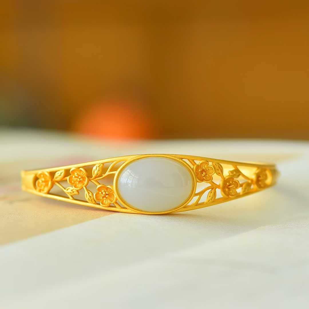 925 Silver Inlaid Hetian Nephrite "Smoky Jade" Bracelet