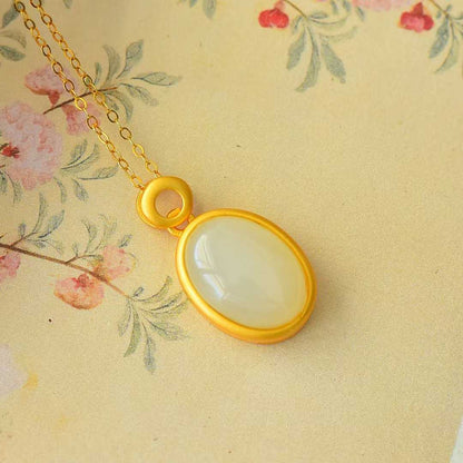 925 Silver-Inlaid Hetian Jade Cabochon Plain Silver Pendant