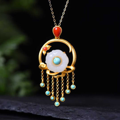 925 Silver Inlaid Hetian Jade and Enamel Set