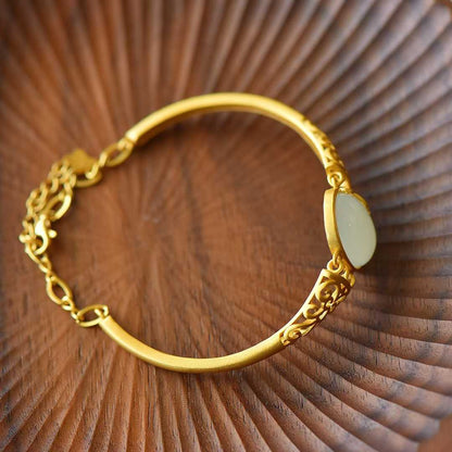 925 Silver Inlaid Hetian Nephrite "Hollowed-Out" Bracelet