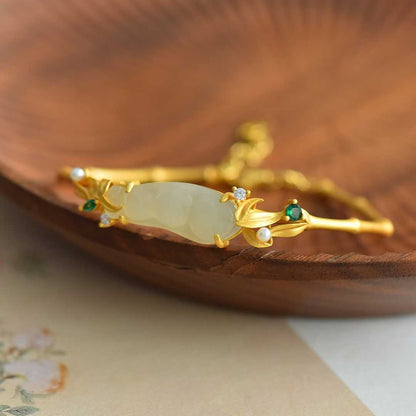 S925 Silver Inlaid Hetian Nephrite "Blessing Bean" Bracelet