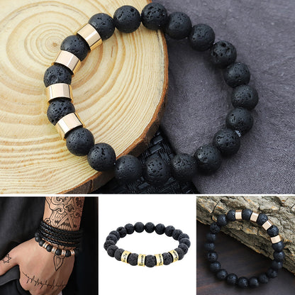 Men's engraved lava stone bead bracelet