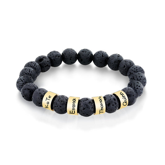 Pulsera de cuentas de piedra de lava grabada para hombre 