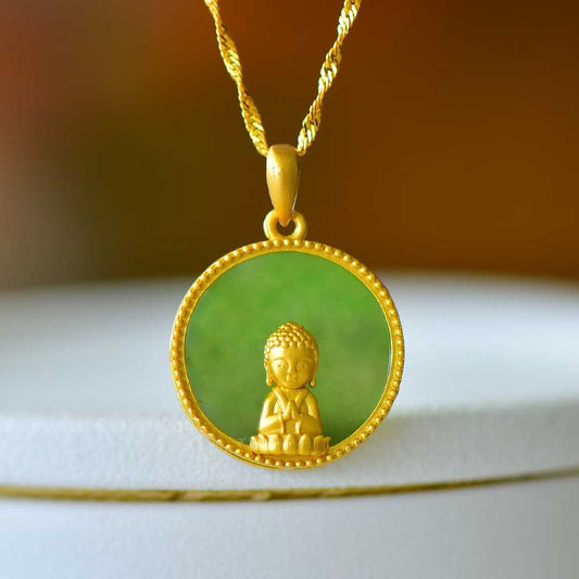 925 Silver-Inlaid Green Jadeite Baby Buddha Pendant