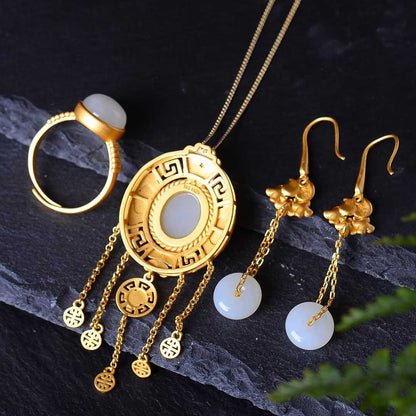 925 Silver Inlaid Hetian Jade Set