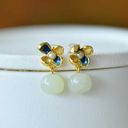 Ancient-Style Silver Inlaid Hetian Nephrite "Lotus & Annual Auspiciousness" Jewelry Set