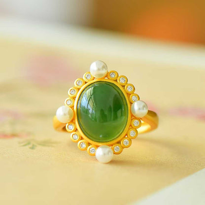 925 Silver Inlaid Hetian Nephrite Roman Dial Ring