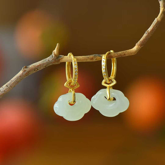 925 Silver Inlaid Nephrite "Everything Goes as You Wish" Earrings