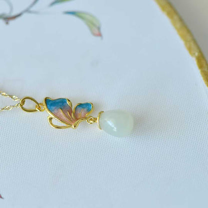 925 Silver Inlaid Hetian Nephrite Butterfly Pendant